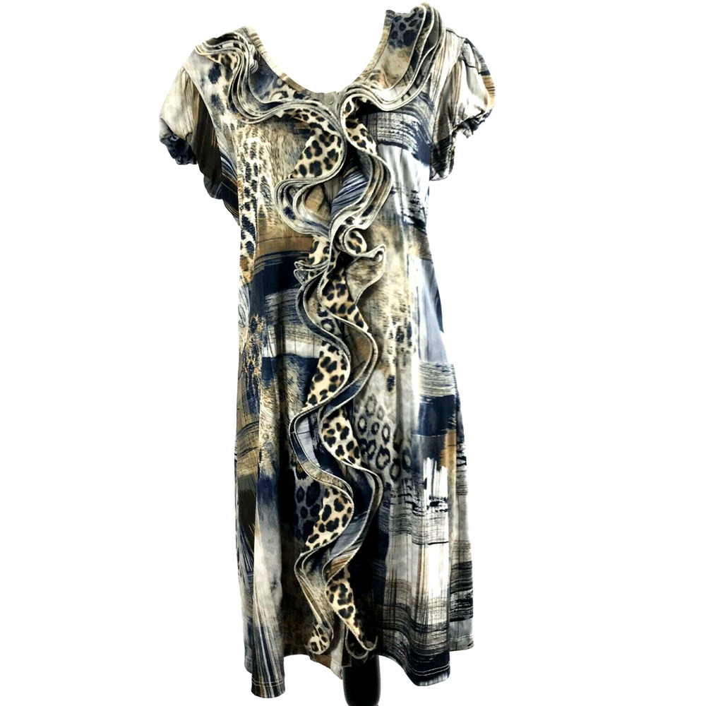 Argenti Dress Womens Size‎ 10 Patchwork Animal Print Ruffle Corp Office